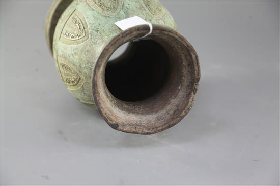 A Chinese archaic bronze ritual vessel, Eastern Zhou/Warring States, h. 28cm base panel lacking